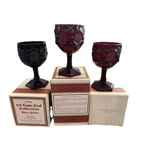 3pc Vintage Avon 1876 Cape Cod Ruby Red Goblets / Candle Not Included